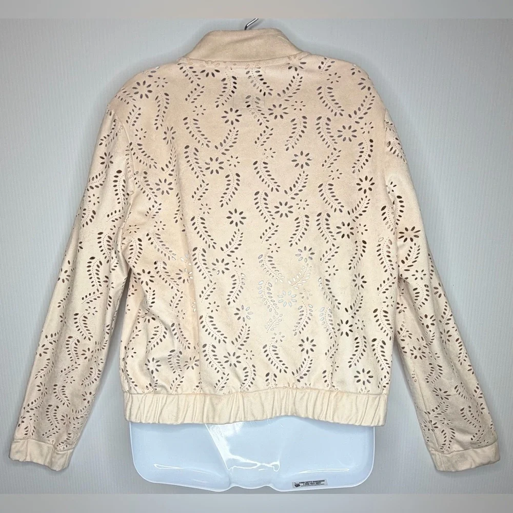 Forever 21 Pink Laser Cut Floral Eyelet Bomber Jacket Size Large